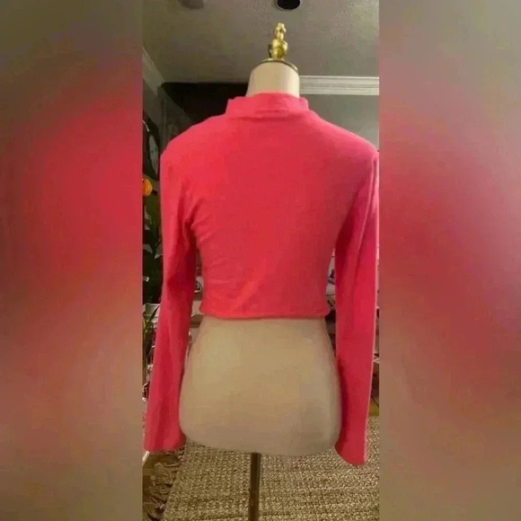 Feathers Pink Mock Neck Crop Blouse Large - Picture 6 of 7